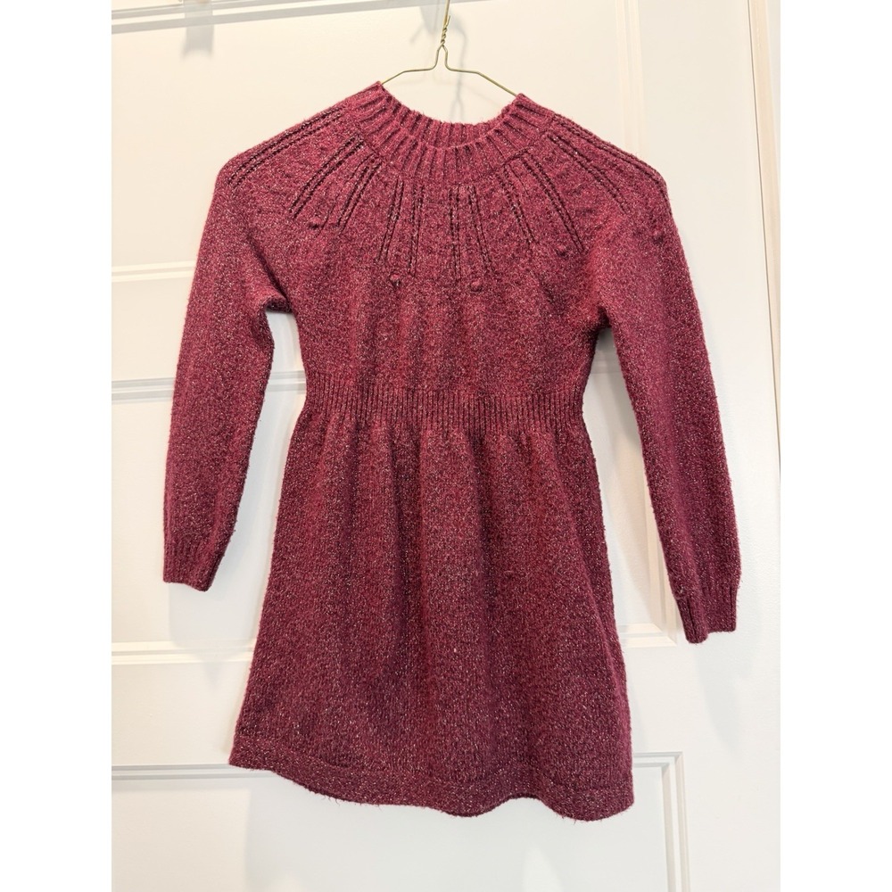Cat & Jack - Girls' Sparkle Burgundy Knit Sweater Dress (Size: L)